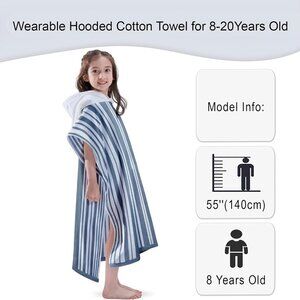 Pure Cotton Super Soft and Quick Dry Striped Poncho Robe Kids Beach Towels